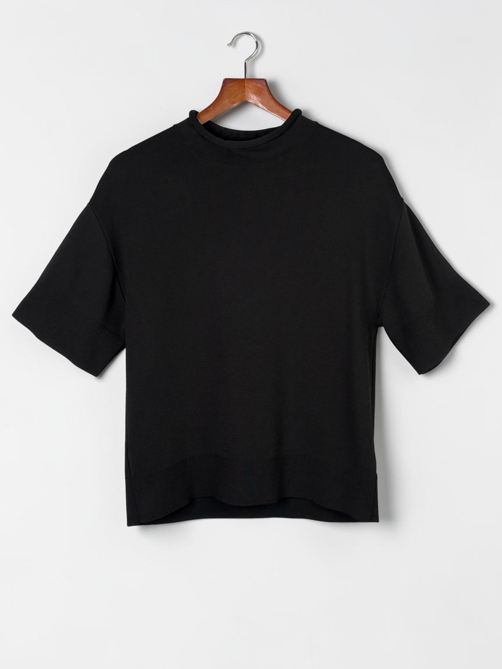 Cos Black Wool Blend Rolled Mock Neck Short Sleeve Oversized Sweater S